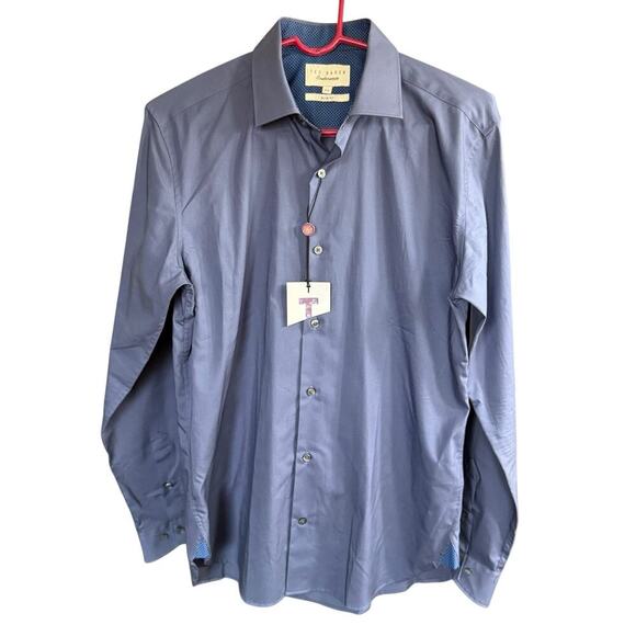 Ted Baker Endurance Dress Shirt Slim Fit Button Up Mens L/S Blue 15.5 Preppy NWT - Picture 1 of 9